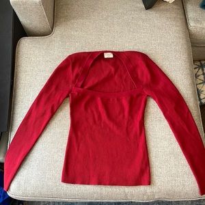 Aritzia Wilfred red long sleeve ribbed top with square neckline. Medium.